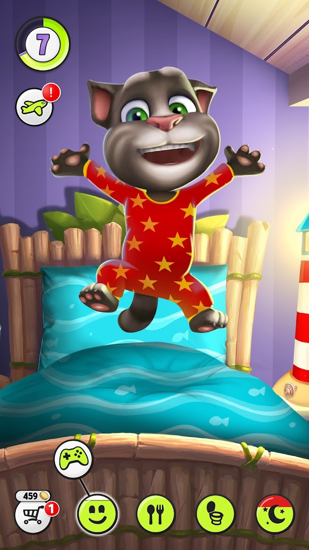My Talking Tom screen where the cat talks back to the player