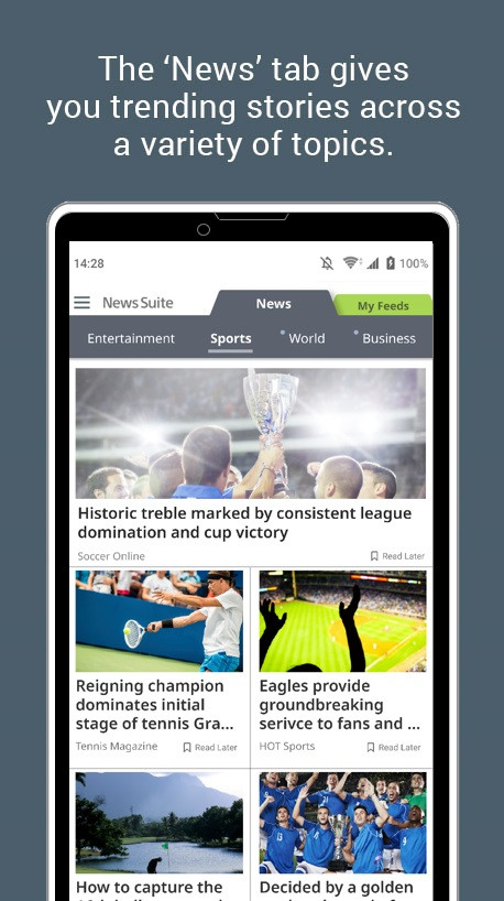News Suite by Sony article category change screen.