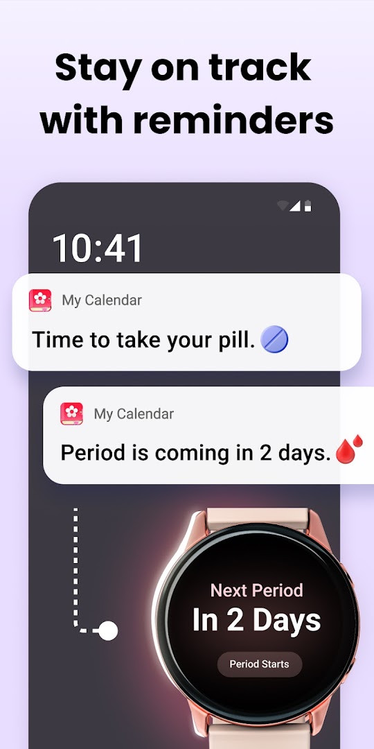 Period Calendar Period Tracker backup and multi-account security settings screen