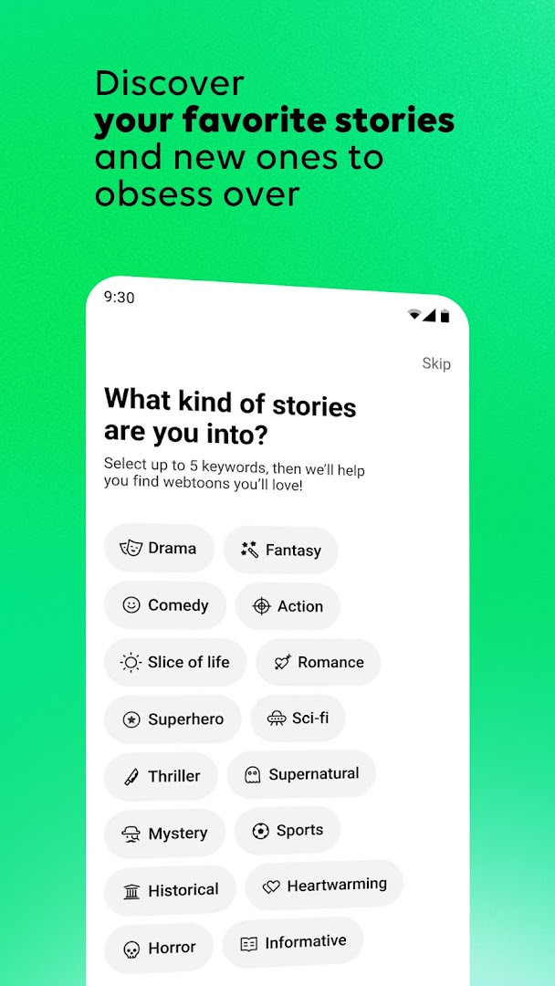 WEBTOON Watch tab highlighting video episodes and series highlights.