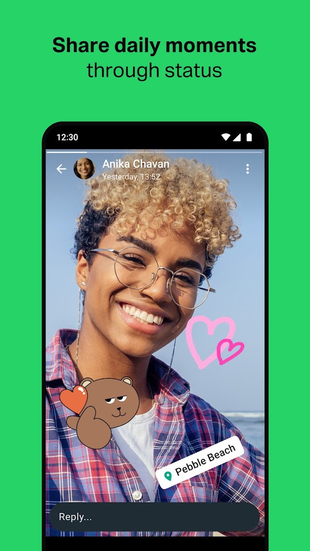 WhatsApp Messenger Status tab with updates that vanish after 24 hours