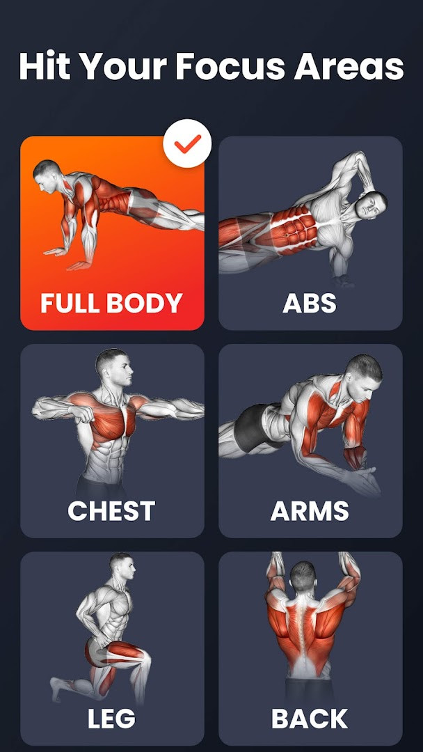 Home Workout - No Equipment muscle group selection
