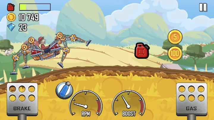 Vehicle flying through the air after a stunt jump on a hill
