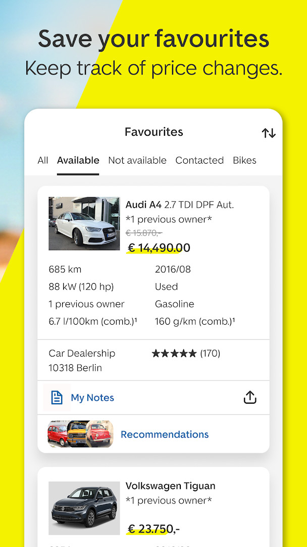 AutoScout24 map view of nearby used cars