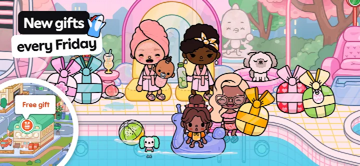 Rooftop party with characters, decorations and festive items