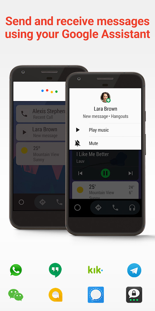 Messaging screen in Android Auto reading and replying to texts by voice