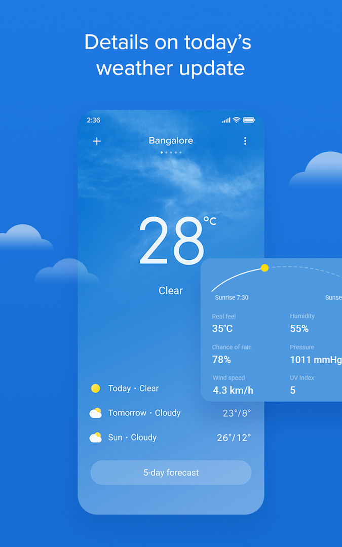 Weather - By Xiaomi home screen displaying current temperature, rain forecast, and Air Quality Index
