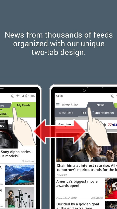 News Suite by Sony widget with Sports, Entertainment, and Most Read categories selected.