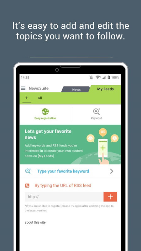 News Suite by Sony news feed displaying current articles.