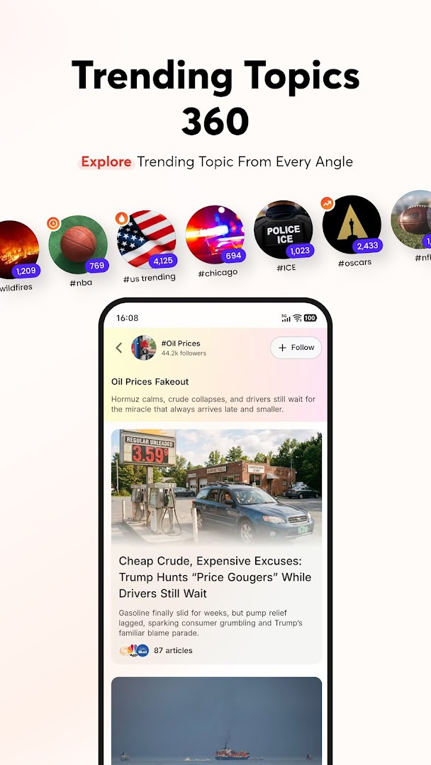Video feed displaying short news clips, viral videos, and live streaming content