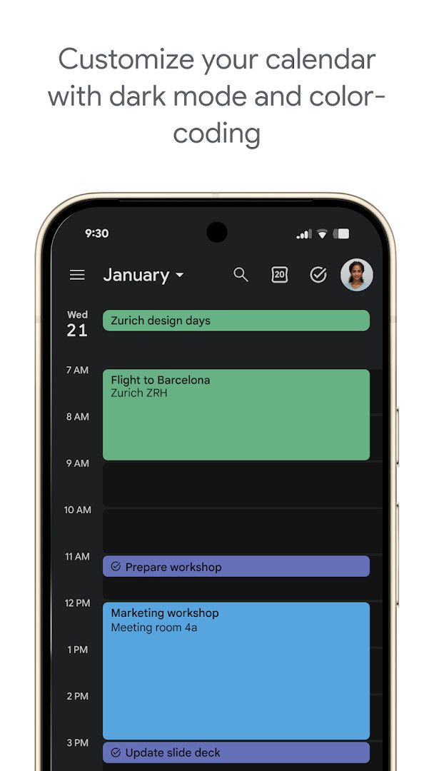 Google Calendar tasks full-screen view