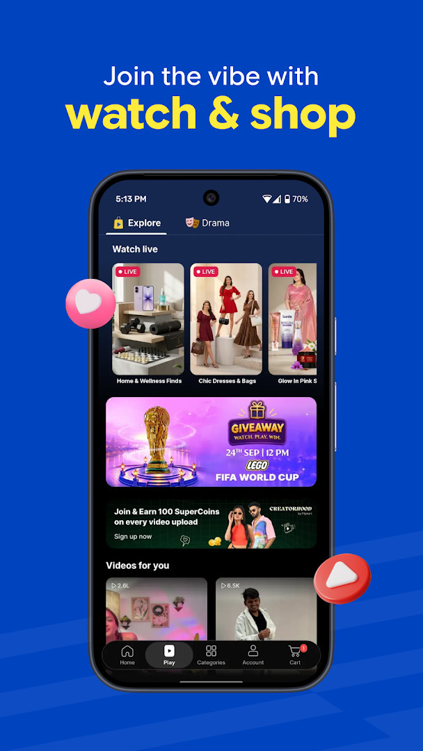 Flipkart Online Shopping App Vibes feature showing immersive product viewing.