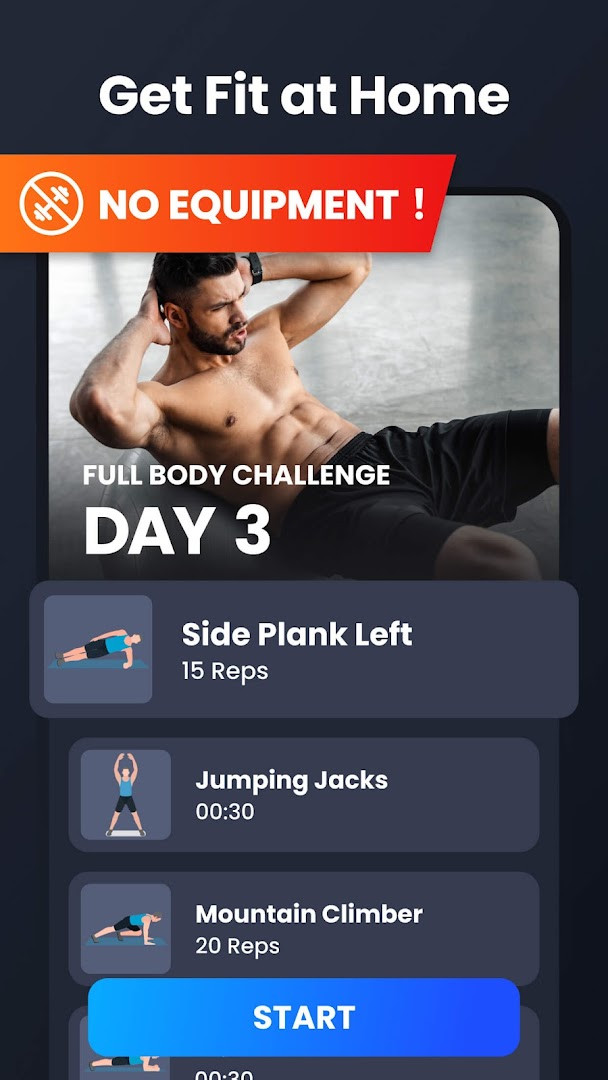 Home Workout - No Equipment progress tracking view