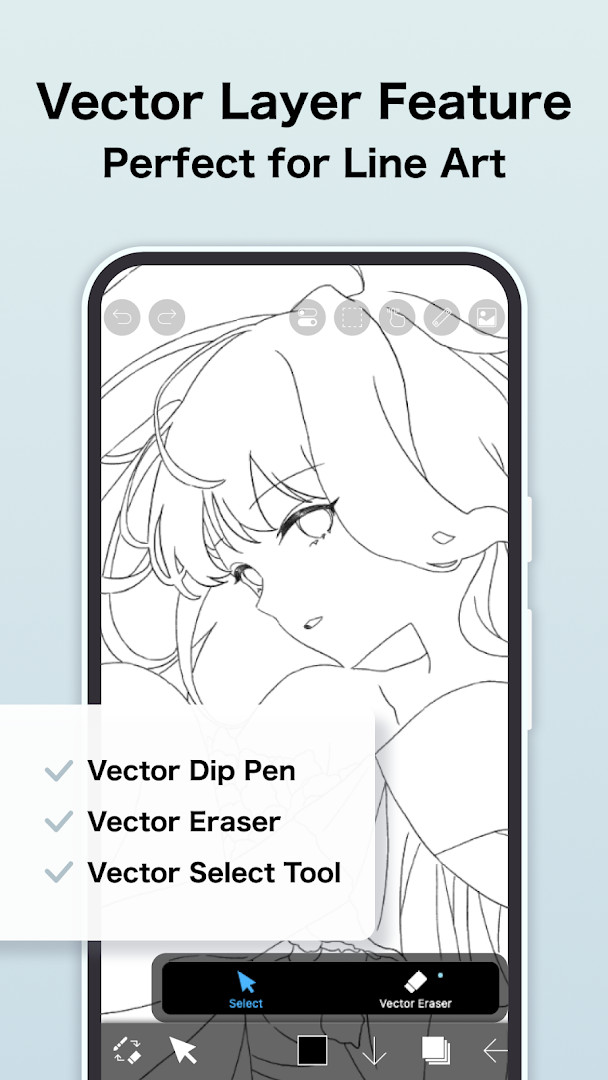 ibis Paint X selection area active around part of a drawing
