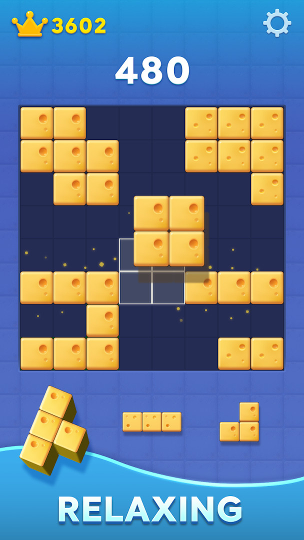 Block Blast! gameplay with a row of blocks being cleared for a combo