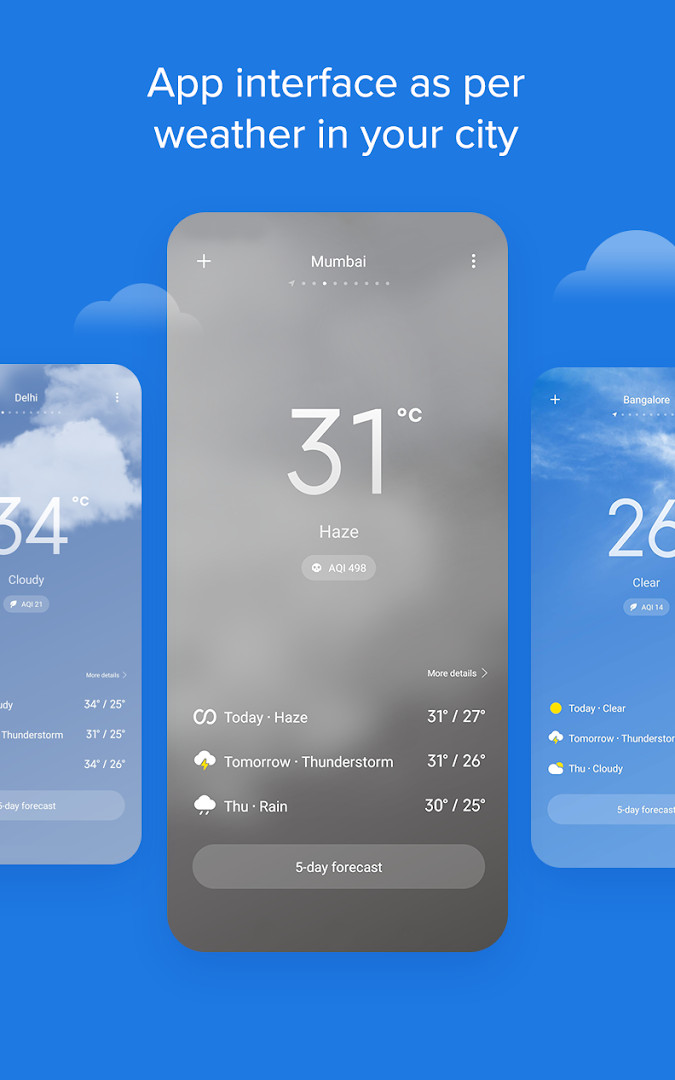 Weather - By Xiaomi list of multiple added cities for comparing live weather conditions