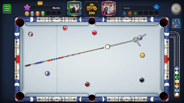 3D pool table view with balls racked for a game