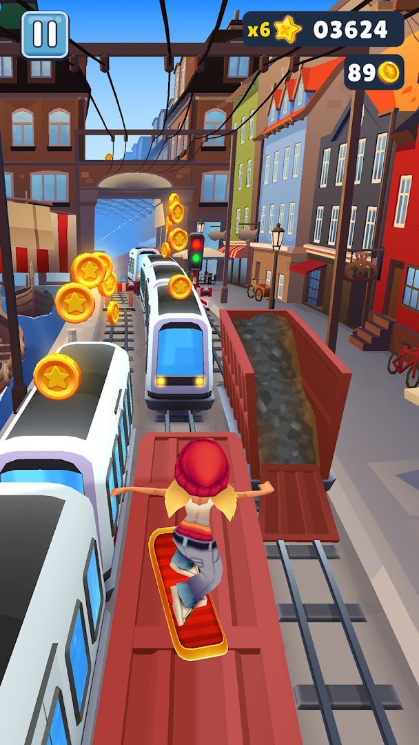Subway Surfers hoverboard surfing sequence above the rails