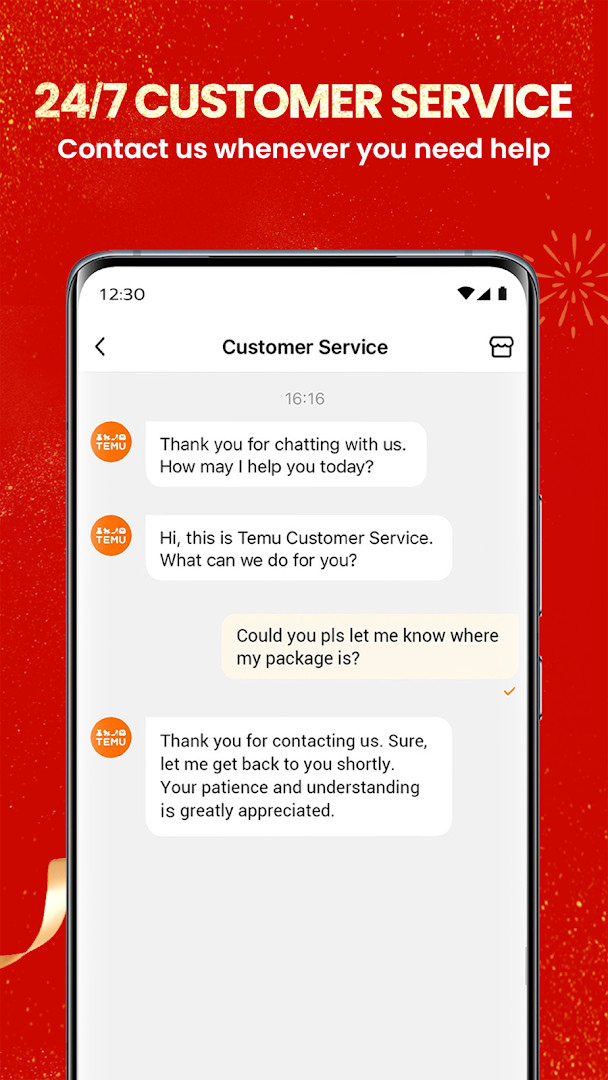 Temu: Shop Like a Billionaire showing free shipping and returns information