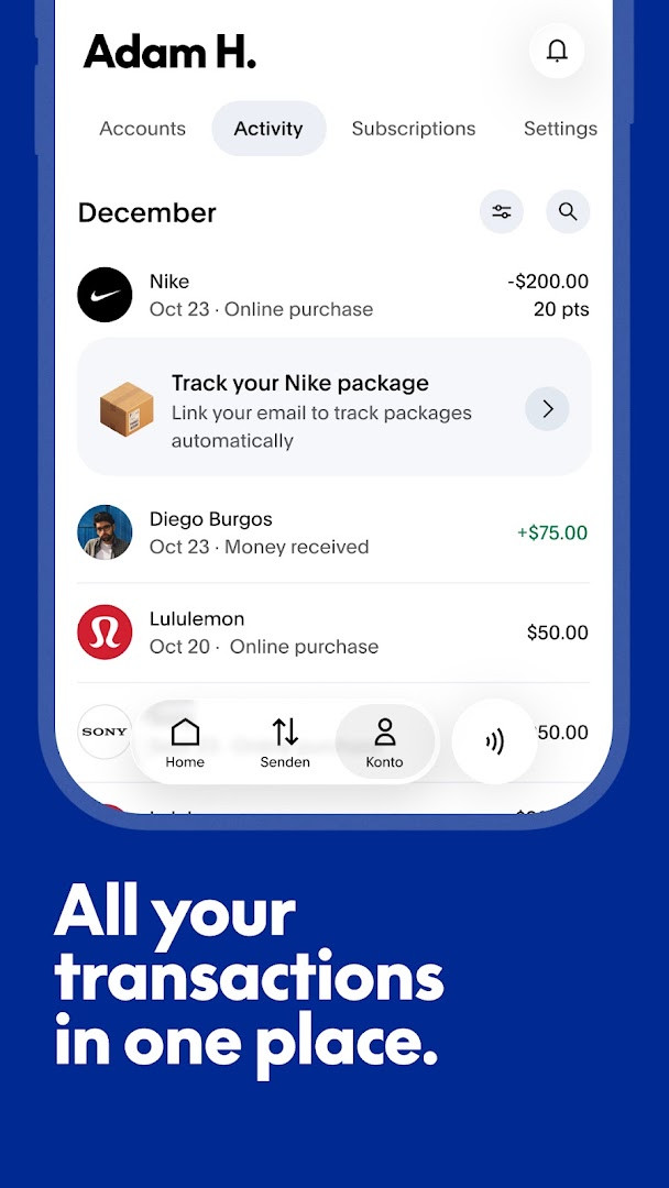 Subscriptions screen for linking and tracking all recurring subscriptions in one place