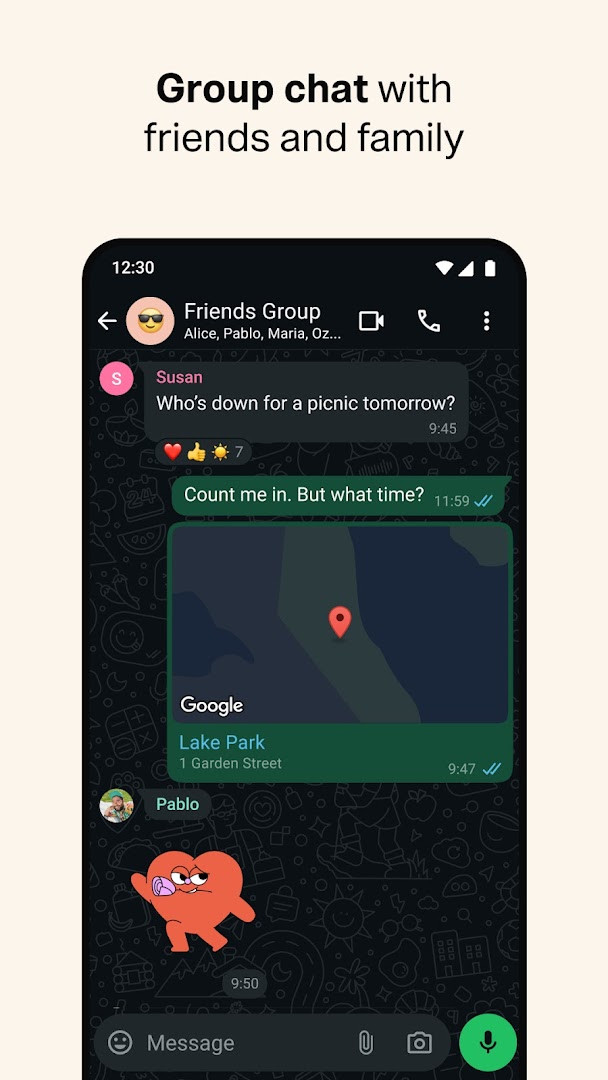 WhatsApp Messenger voice and video call screen with controls and participant tiles