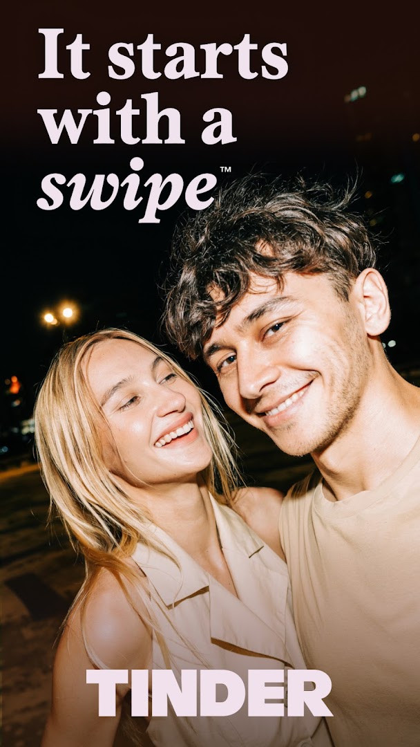 Tinder Dating App home screen showing profile cards to swipe