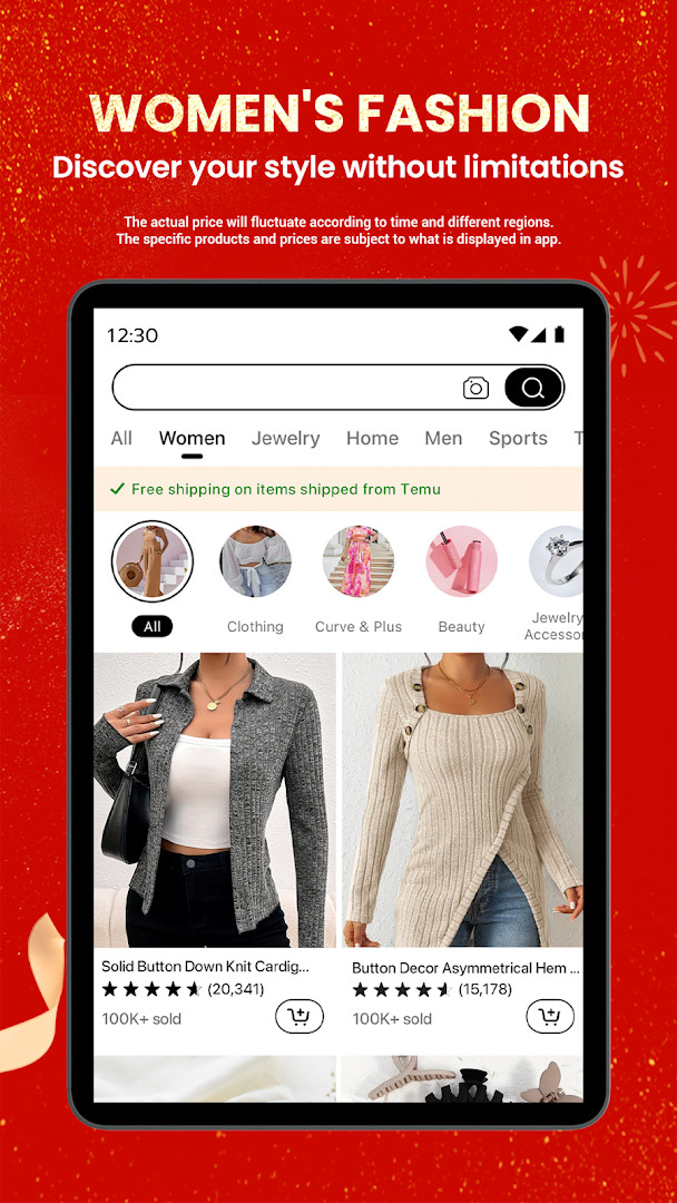 Temu: Shop Like a Billionaire with a search bar for thousands of products