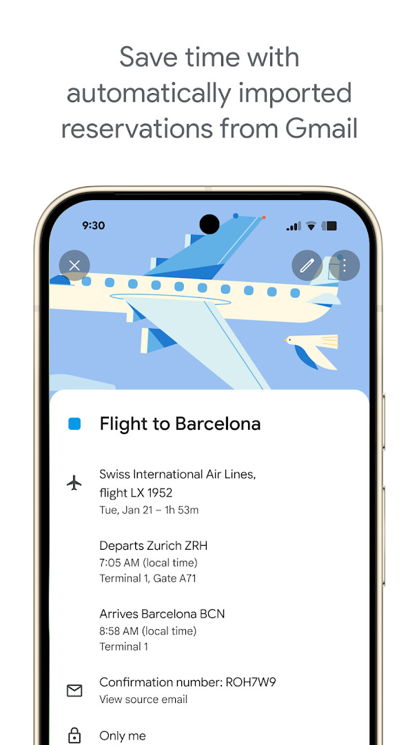 Google Calendar event creation screen with Gmail reservation auto-add